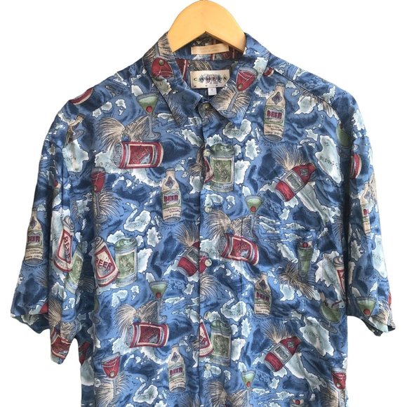 Vintage 90's Campia Moda Aloha Shirt with Beer cans and Cocktails - Picture 2 of 9